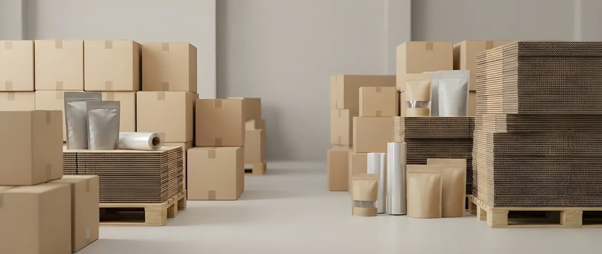 Shelves and packaging in an ecommerce warehouse
